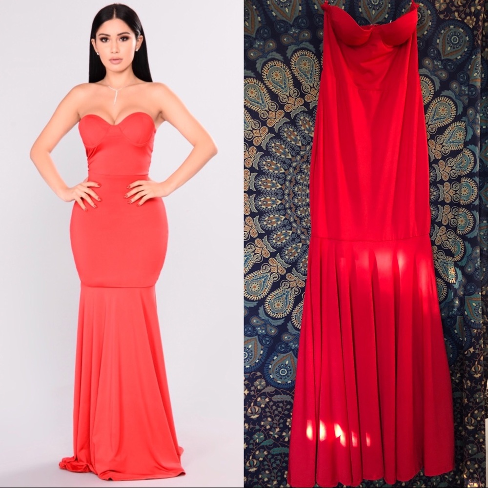 Red Strapless Maxi Dress